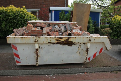 Construction site with waste materials being managed